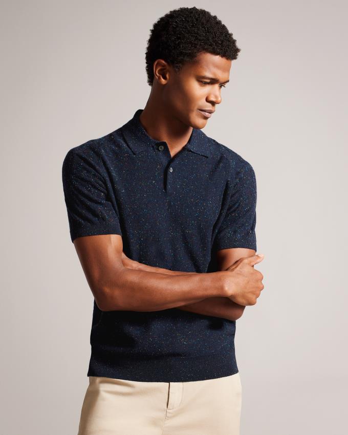 Polo Ted Baker Marled With Cable Knit Bleu Marine Homme | ZGB-14304687